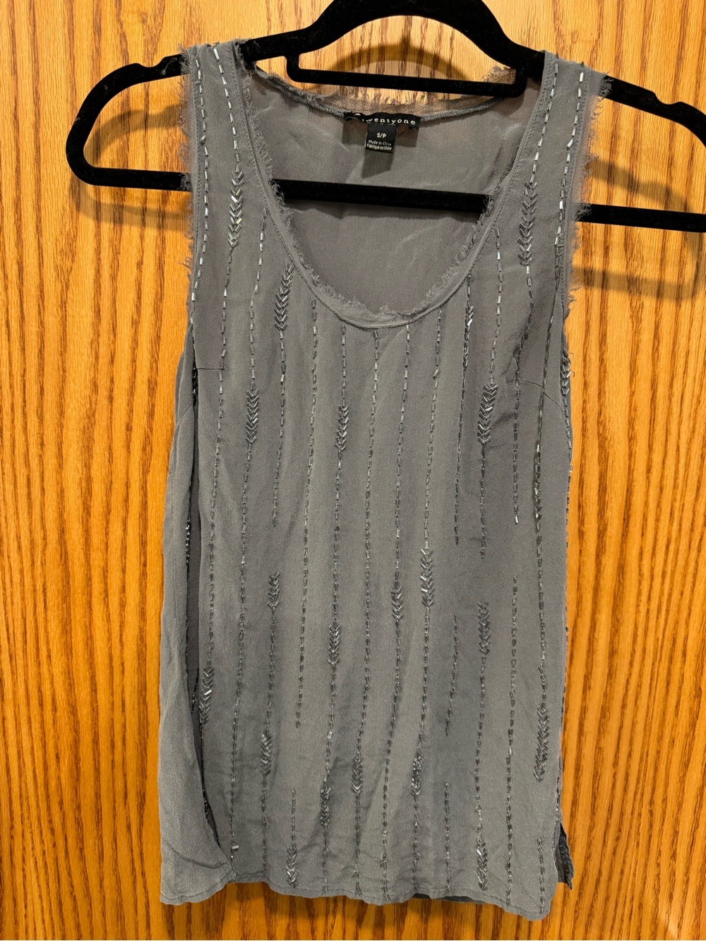 Twentyone charcoal gray embellished scoop neck tank